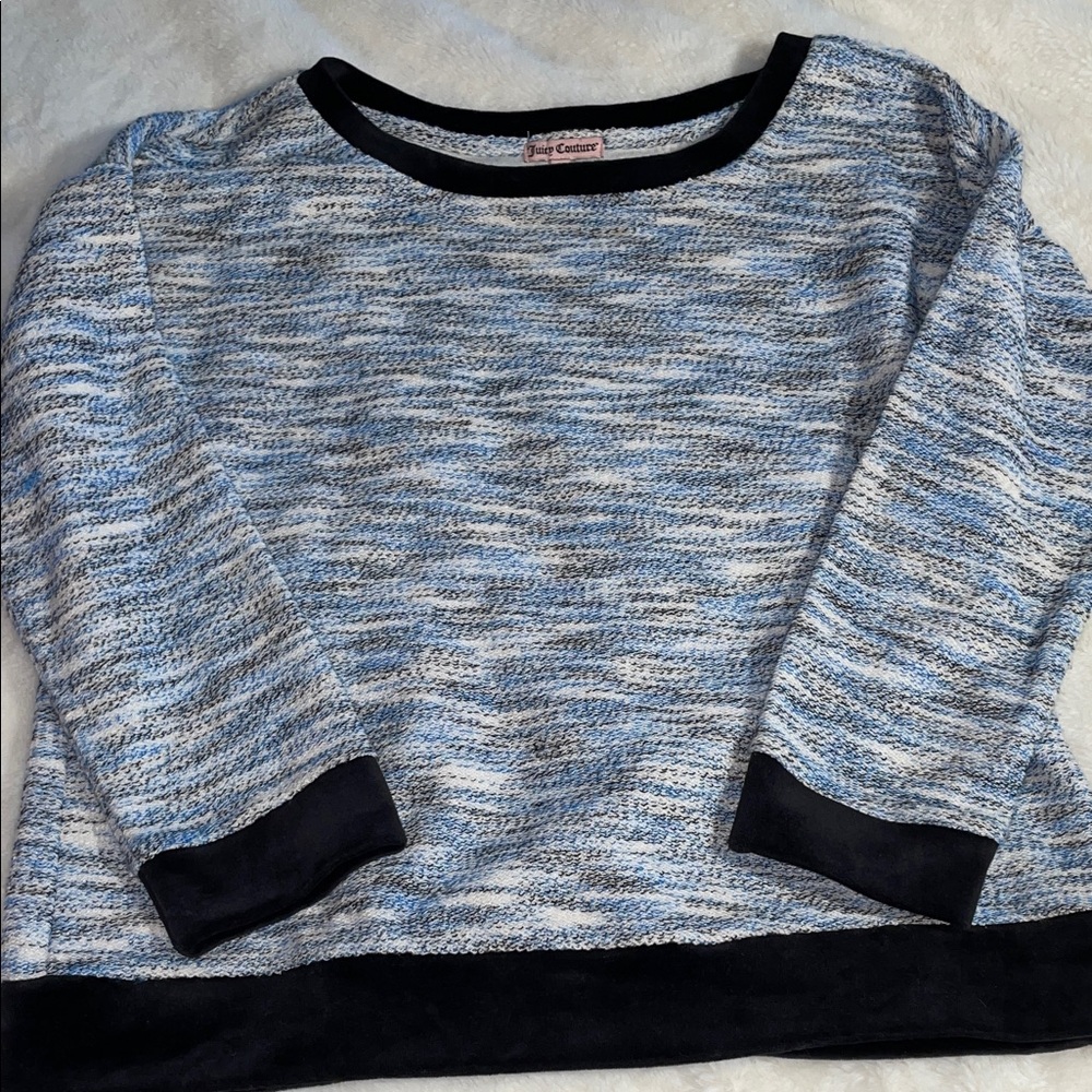 Juicy Couture size M blue/black pullover top with black velvet trim-NWOT